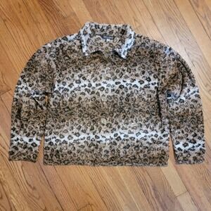 Supply & Demand Leopard Print‎ Faux Fur Collard Button Front Women's Size Large